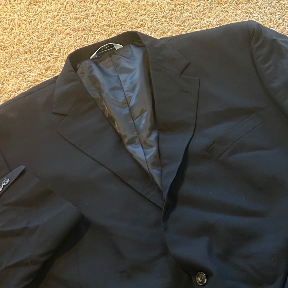 Versini‎ Mens Black 100% Wool Two Button Blazer Sport Coat Jacket Size 56R